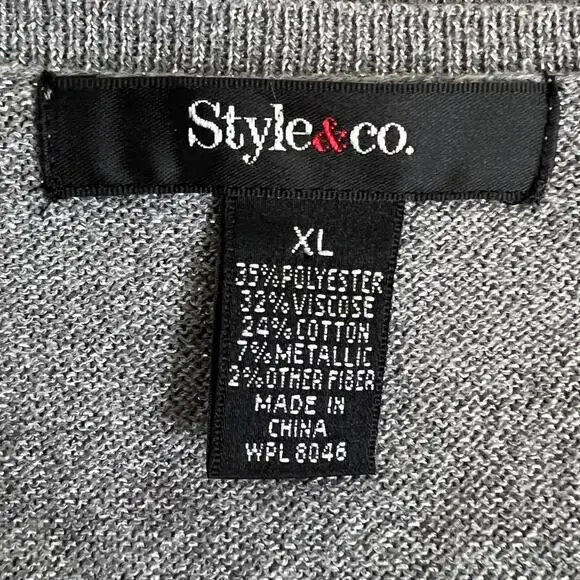 Style & Co Womens Sweater XL Gray Metallic Penguin Holiday Pullover Long Sleeve - Picture 5 of 6